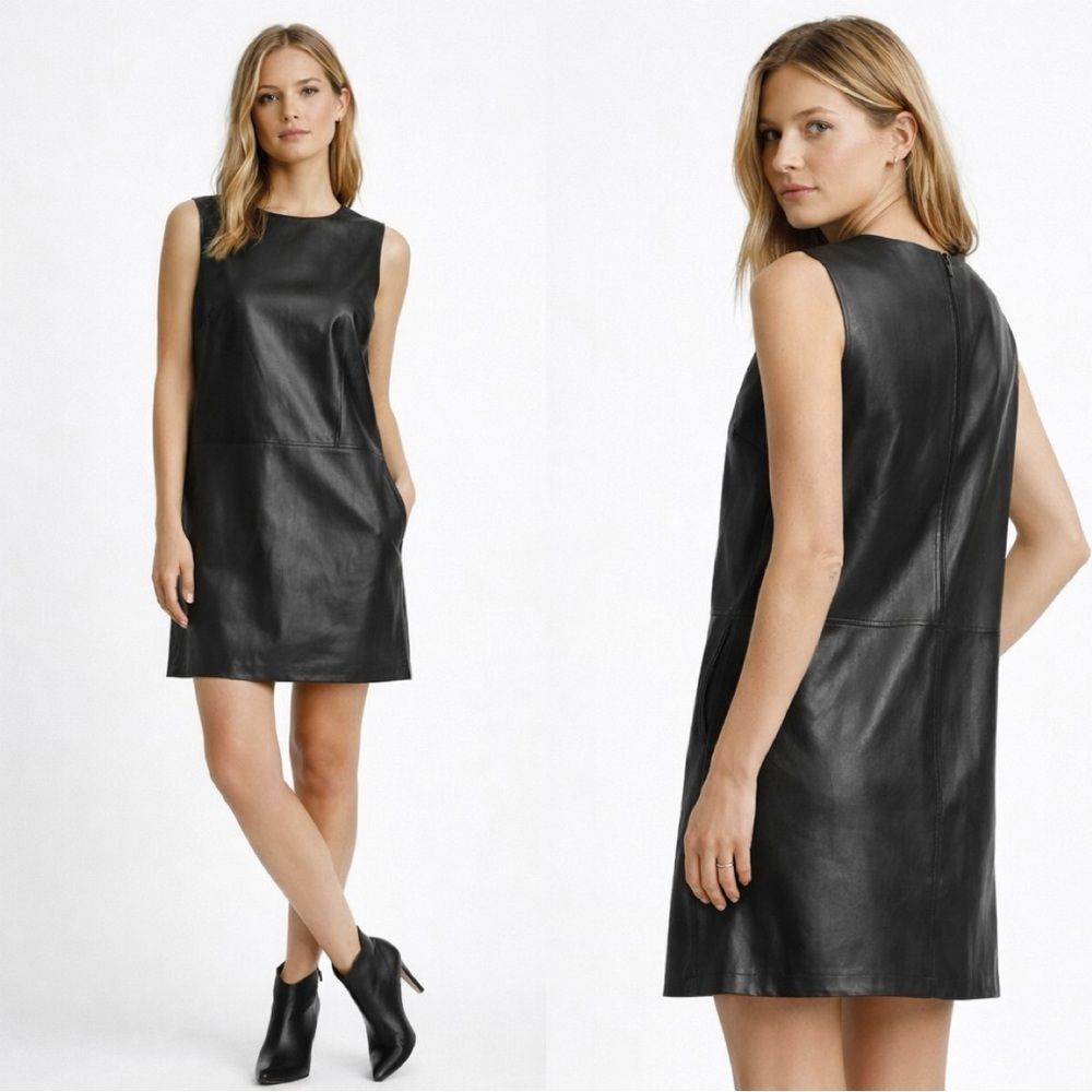 VINCE Black Lamb Leather mini shift dress